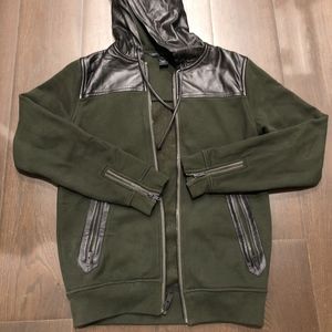 Marc Jacobs Olive and Black Leather Trim Hoodie S